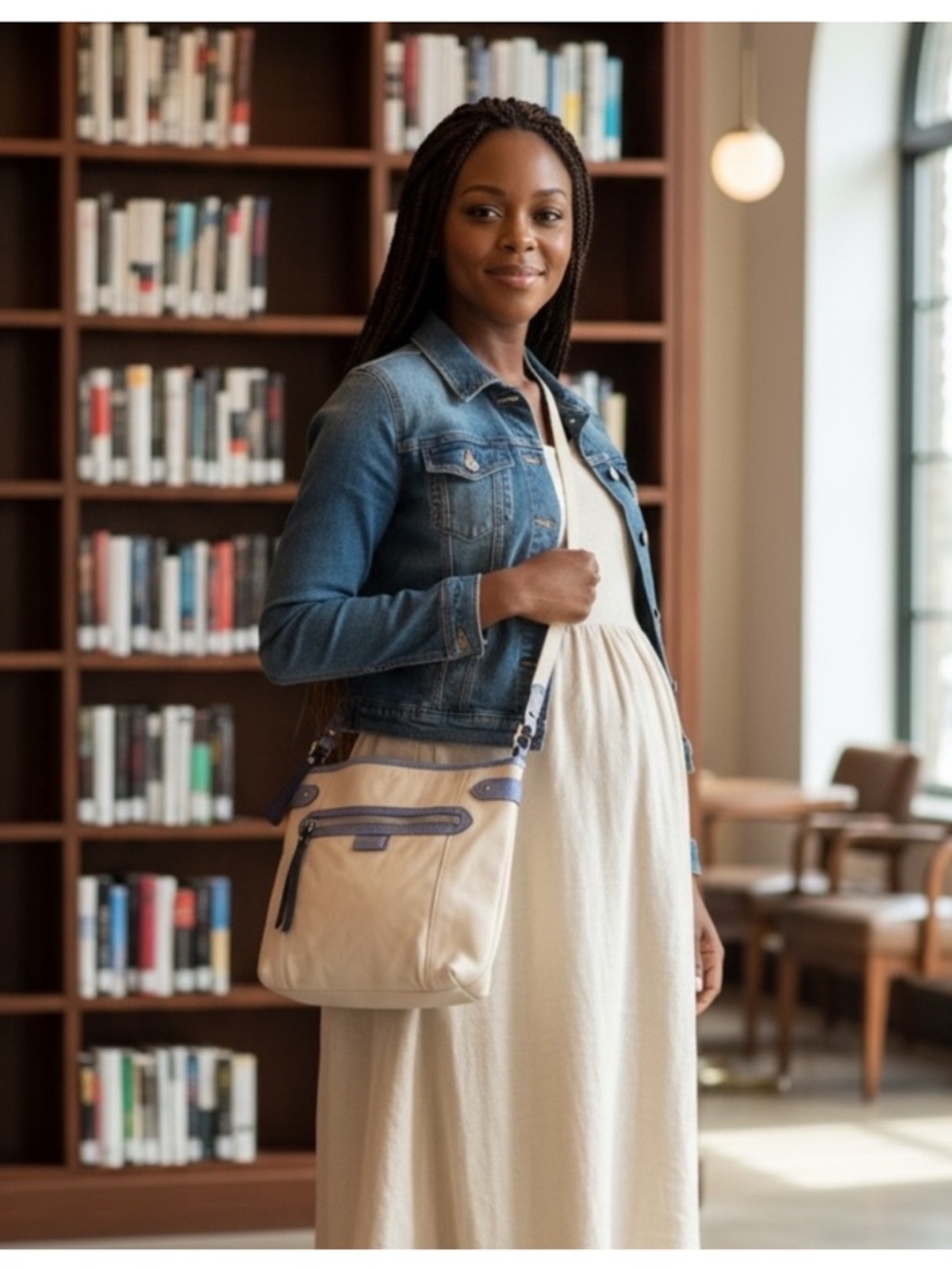 Coach Cream Crossbody with Blue Trim